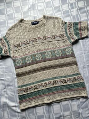 Weekend Edition Cream Cable Knit Short-Sleeve Sweater
